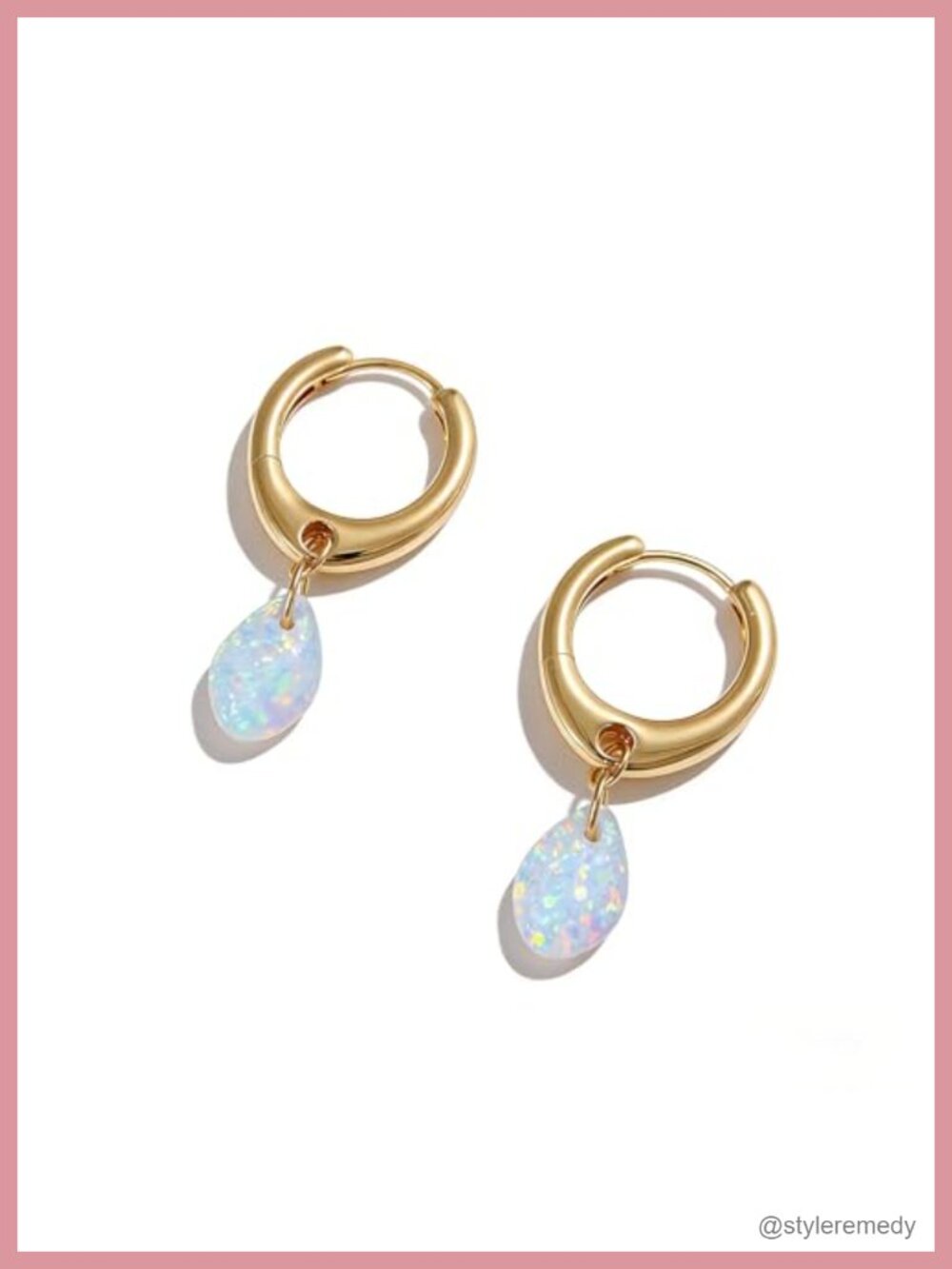 Gold Plated Huggie Hoop Earrings with Created Opal Charm Dangle Hoops for Women